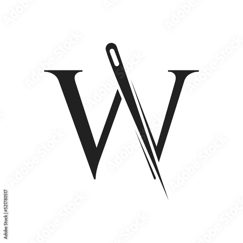 Letter W Tailor Logo, Needle and Thread Combination for Embroider, Textile, Fashion, Cloth, Fabric Template
