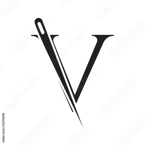 Letter V Tailor Logo, Needle and Thread Combination for Embroider, Textile, Fashion, Cloth, Fabric Template