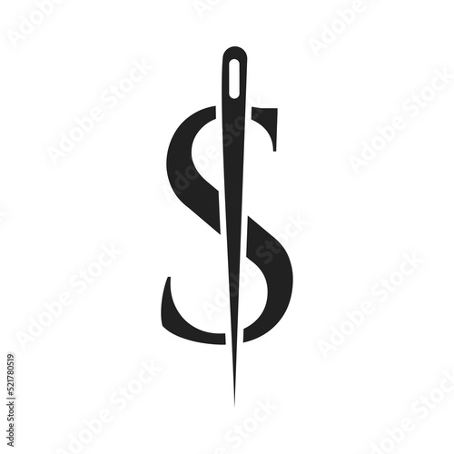 Letter S Tailor Logo, Needle and Thread Combination for Embroider, Textile, Fashion, Cloth, Fabric Template