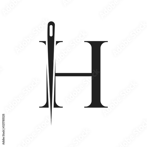 Letter H Tailor Logo, Needle and Thread Combination for Embroider, Textile, Fashion, Cloth, Fabric Template