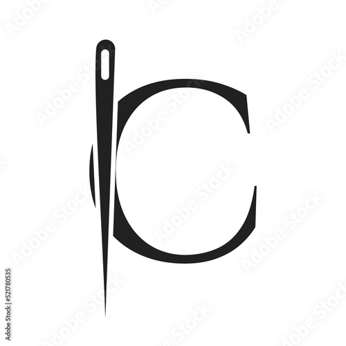 Letter C Tailor Logo, Needle and Thread Combination for Embroider, Textile, Fashion, Cloth, Fabric Template