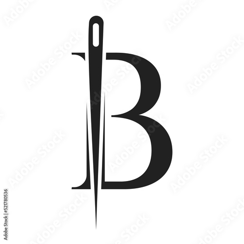 Letter B Tailor Logo, Needle and Thread Combination for Embroider, Textile, Fashion, Cloth, Fabric Template