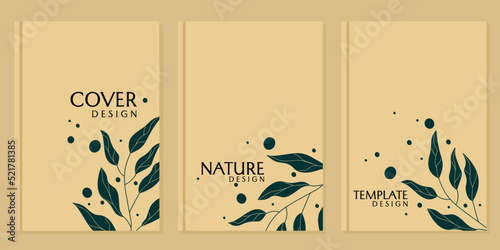 natural theme book cover template. design with leaf silhouette ornament