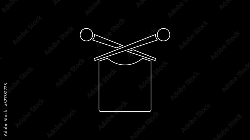 White line Knitting icon isolated on black background. Wool emblem with knitted fabric and needle. Label for hand made, knitting or tailor shop. 4K Video motion graphic animation White line Knitting icon isolated on black background. Wool emblem with knitted fabric and needle. Label for hand made, knitting or tailor shop. 4K Video motion graphic animation