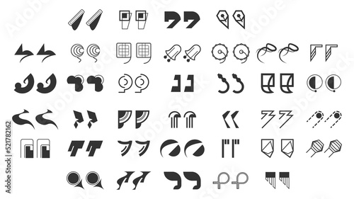 Abstract Set Collection Black Quotemarks Speech Punctuation Excerpt Remarks Icons Vector Design Style