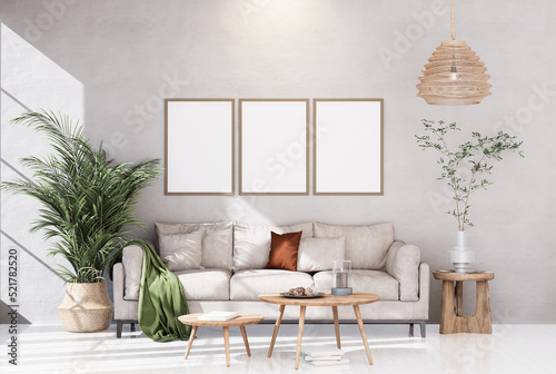 Empty room of Set of 3 photo frame with Furniture and fixture with neutral tones