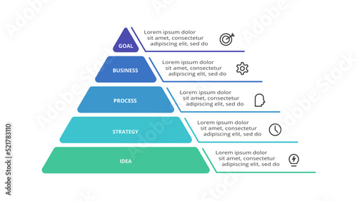 Pyramid with 5 elements, infographic template for web, business, presentations, vector illustration. Business data visualization.