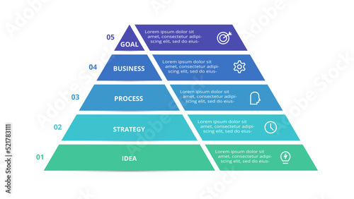 Pyramid with 5 elements, infographic template for web, business, presentations, vector illustration. Business data visualization.