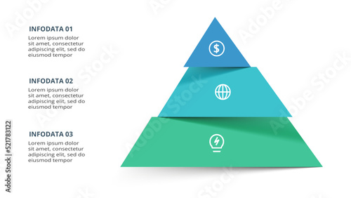 Pyramid with 3 elements, infographic template for web, business, presentations, vector illustration. Business data visualization.