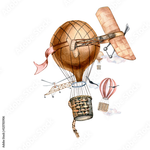 Wallpaper Mural Composition of vintage hot air balloons watercolor illustration isolated on white background. Torontodigital.ca