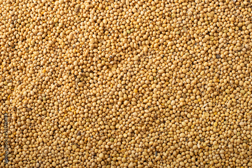 Dry uncoocked Soybeans background flat lay view