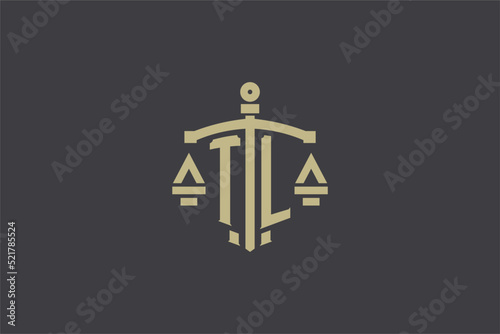 Letter TL logo for law office and attorney with creative scale and sword icon design