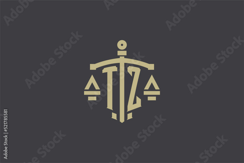 Letter TZ logo for law office and attorney with creative scale and sword icon design photo