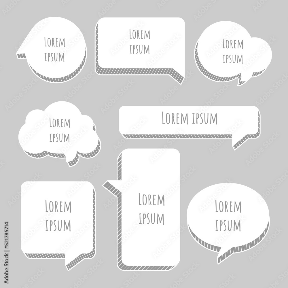 set of 3D speech bubble balloon think, speak, talk, template, text box, banner, flat design vector illustration