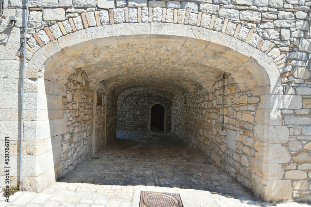 Obraz premium An alley in Montaguto, a rural village in the province of Avellino in Campania, Italy.