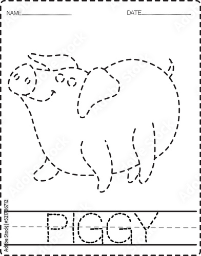 Animal Tracing Book with Example. Preschool worksheet for practicing fine motor skill. Vector Cartoon