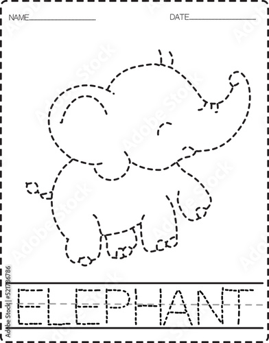 Animal Tracing Book with Example. Preschool worksheet for practicing fine motor skill. Vector Cartoon