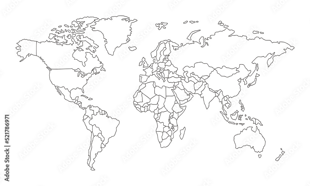 Fototapeta white background of world map with line art design