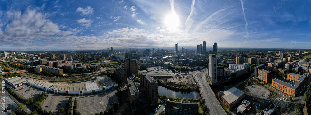 Manchester City Centre Drone Aerial View Above Building Work Skyline Construction Blue Sky Summer Beetham Tower Apartments Estate Agent 2022 Panoramic