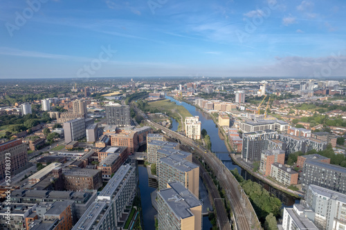 Stampa su tela Manchester City Centre Drone Aerial View Above Building Work Skyline Constructio
