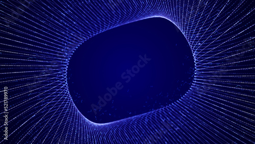 3d wireframe tunnel. Abstract background of lines and dots. Tunnel through space. Optical illusion. 3D rendering.