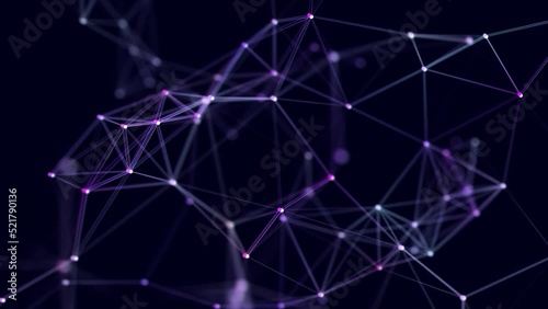 Plexus of lines and dots. Connected particles. Network geometry background. 3d rendering. 4K video. Seamless loop.