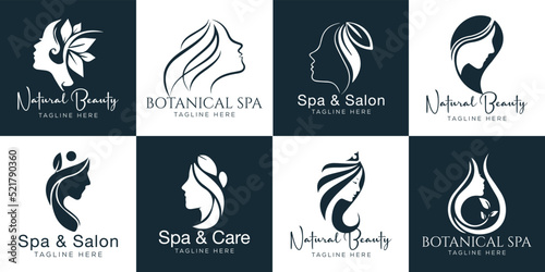Set of Spa element Hand Drawn Logo with body and Leaves. Logo for spa and beauty salon, boutique, massage therapy, organic shop, relaxation, woman body, interior, yoga, cosmetics, jewelry store