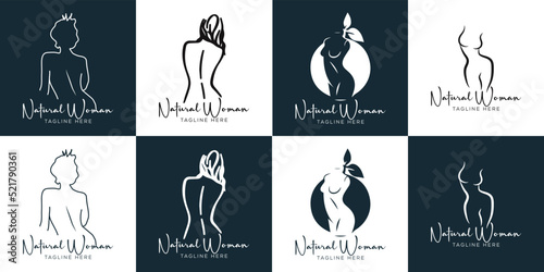 Set of Spa element Hand Drawn Logo with body and Leaves. Logo for spa and beauty salon, boutique, massage therapy, organic shop, relaxation, woman body, interior, yoga, cosmetics, jewelry store