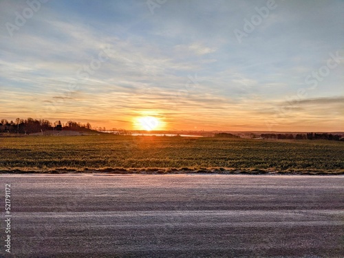 Beautiful view of the sunrise over the city of Linkoping, Sweden photo