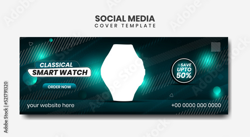 Smart watch social media cover banner design template for marketing or advertising. Facebook cover design for selling gadget.