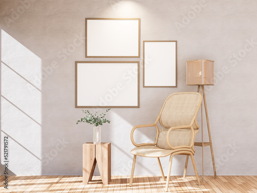 Fototapeta Naklejka Na Ścianę i Meble -  Empty room of Set of 3 photo frame with Furniture and fixture with neutral tones