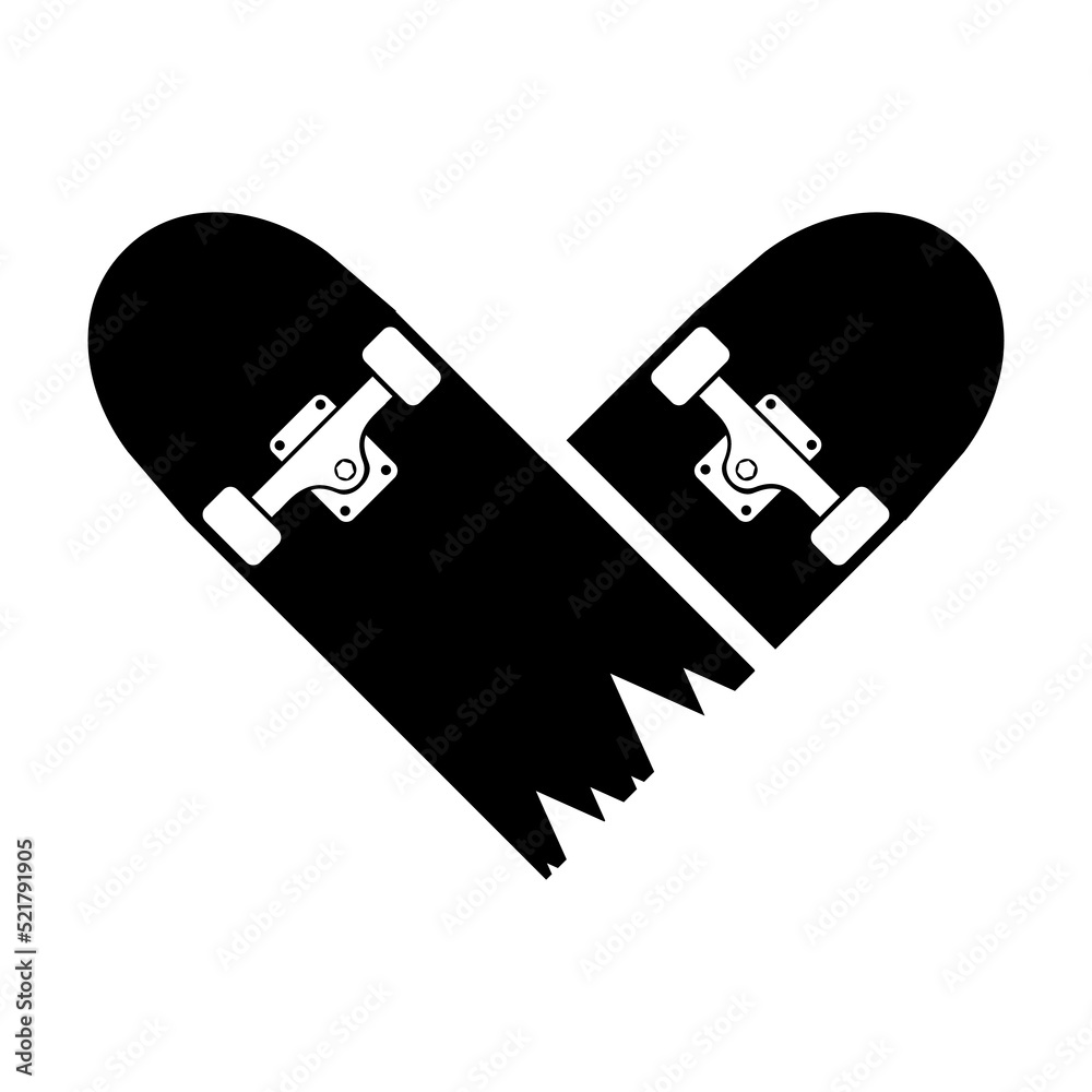 Skateboard icon or logo. Heart skate. Vector isolated on white background. Skateboard icon or logo. Heart skate. Vector isolated on white background.