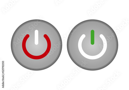 Iconos de los botones  binarios de apagado y encendido en rojo, verde y gris