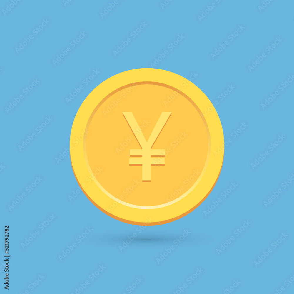 Fototapeta premium Yen coin flat icon. Golden Yen, metal coins illustration. vector money - investment symbol.