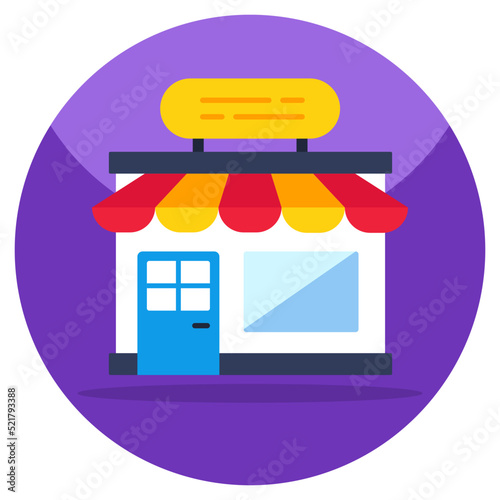 A flat design icon of shop architecture