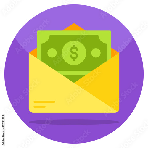 Money envelope icon in flat design