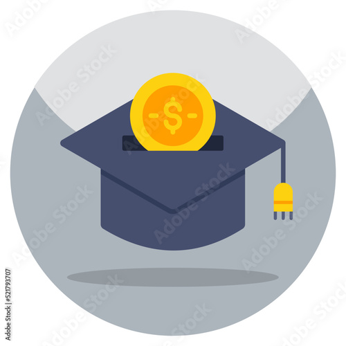 Mortarboard with banknote, linear design of educational grant