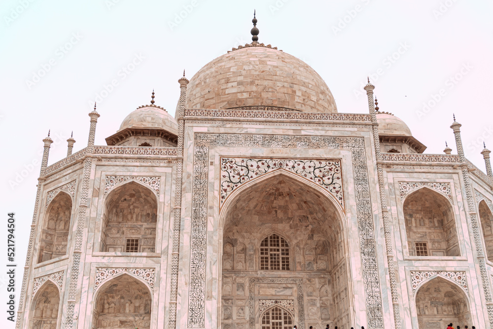 Taj Mahal, a marble mausoleum in the city of Agra, India.