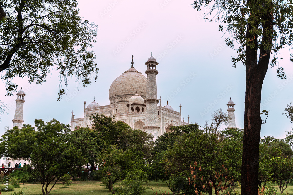 Taj Mahal, a marble mausoleum in the city of Agra, India.