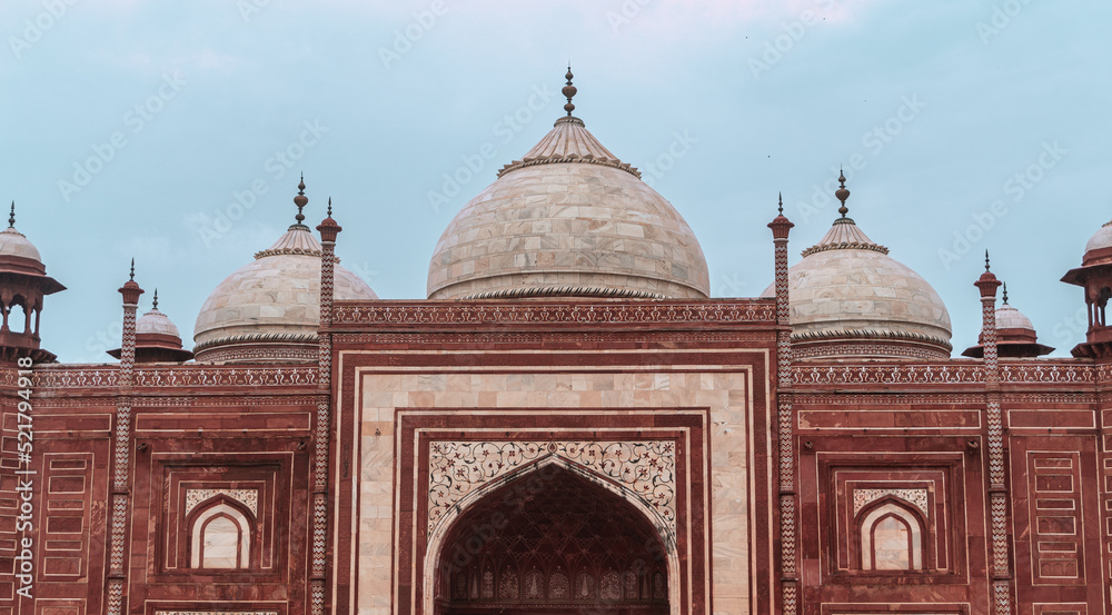 Taj Mahal, a marble mausoleum in the city of Agra, India.
