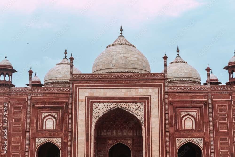 Taj Mahal, a marble mausoleum in the city of Agra, India.