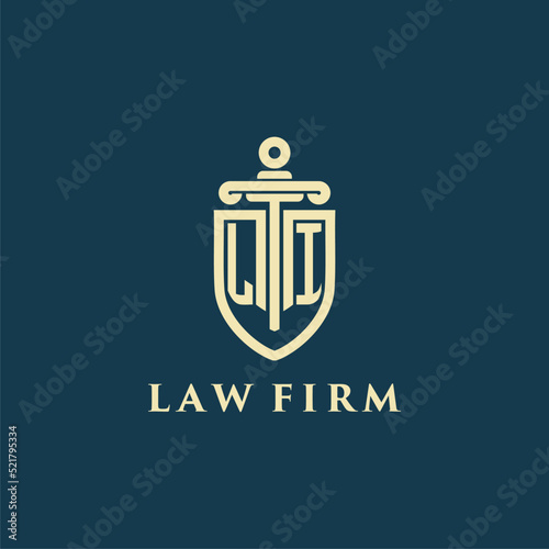 LI initial monogram for law firm with sword and shield logo image