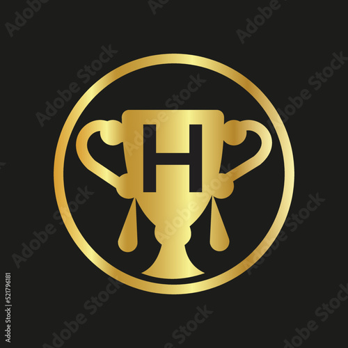 Trophy color doodle logo  H  latter speech bubble Employee Appreciation Day. Business development vector template for banner,