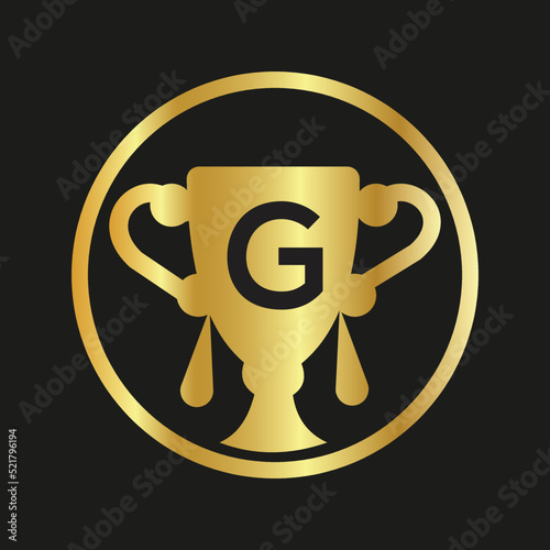 Trophy color doodle logo  G  latter speech bubble Employee Appreciation Day. Business development vector template for banner,