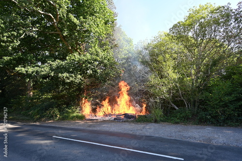 A wildfire by the side of the road in Ardingly, West Sussex during the drought condition's of the summer on the 07th August 2022 photo