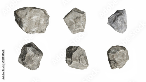 Top View 3D stone isolated on white background Use for visualization in architectural design or garden decorate