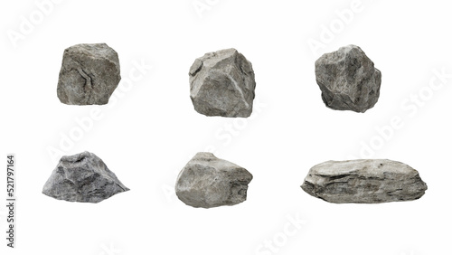Top View 3D stone isolated on white background Use for visualization in architectural design or garden decorate