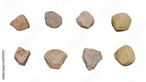 Top View 3D stone isolated on white background Use for visualization in architectural design or garden 
decorate