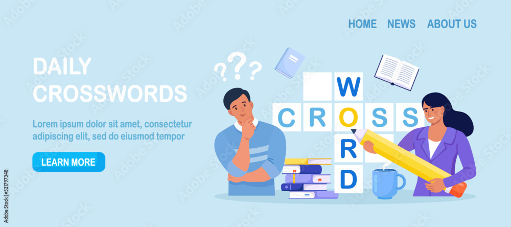 People Solve Huge Crossword Filling Empty Boxes with Letters. Tiny Characters with Pencil Solve Puzzle. Brain Training, Logic Game. Woman and Man Thinking on Riddle. Spare Time Recreation People Solve Huge Crossword Filling Empty Boxes with Letters. Tiny Characters with Pencil Solve Puzzle. Brain Training, Logic Game. Woman and Man Thinking on Riddle. Spare Time Recreation