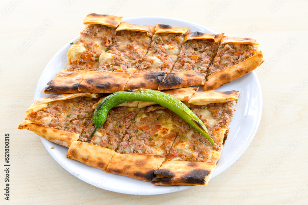 Kiymali pide. Turkish pide with minced meat. Turkish pizza mince pita Pide on white background. Etli ekmek. Kusbasi kasarli pide. Kiymali pide. Turkish pide with minced meat. Turkish pizza mince pita Pide on white background. Etli ekmek. Kusbasi kasarli pide.